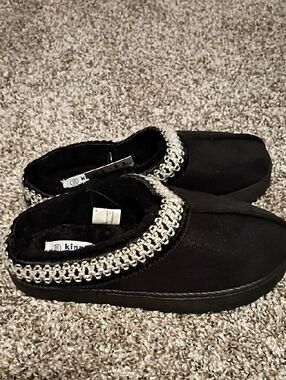 Kids Black Moccasin with Silver Trim - Brand: